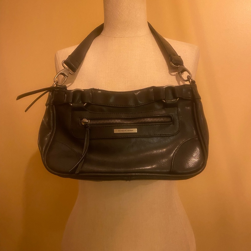 Victoria's Secret Black Leather Shoulder Bag w mirror